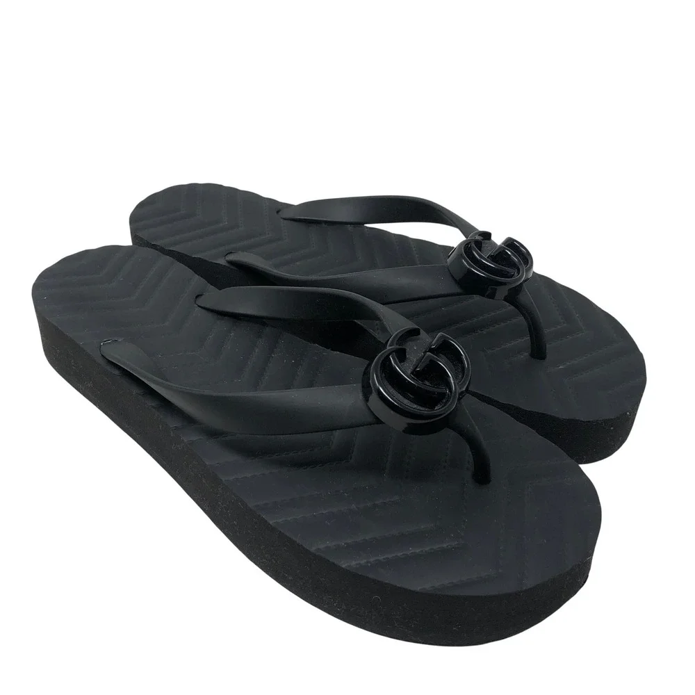 Gucci Platform Thong Sandals 40 US 9.5 Womens Nero Black Double G Marmont Italy
